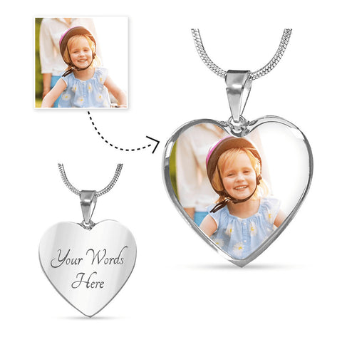 Heart Necklace with Custom Engraving and Photo