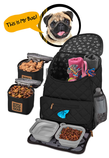 Bundle: ODG Day Away Tote Bag TM (Black), ODG Dine Away Set (Small Dogs) (Black) and ODG Weekender Backpack TM (Black)