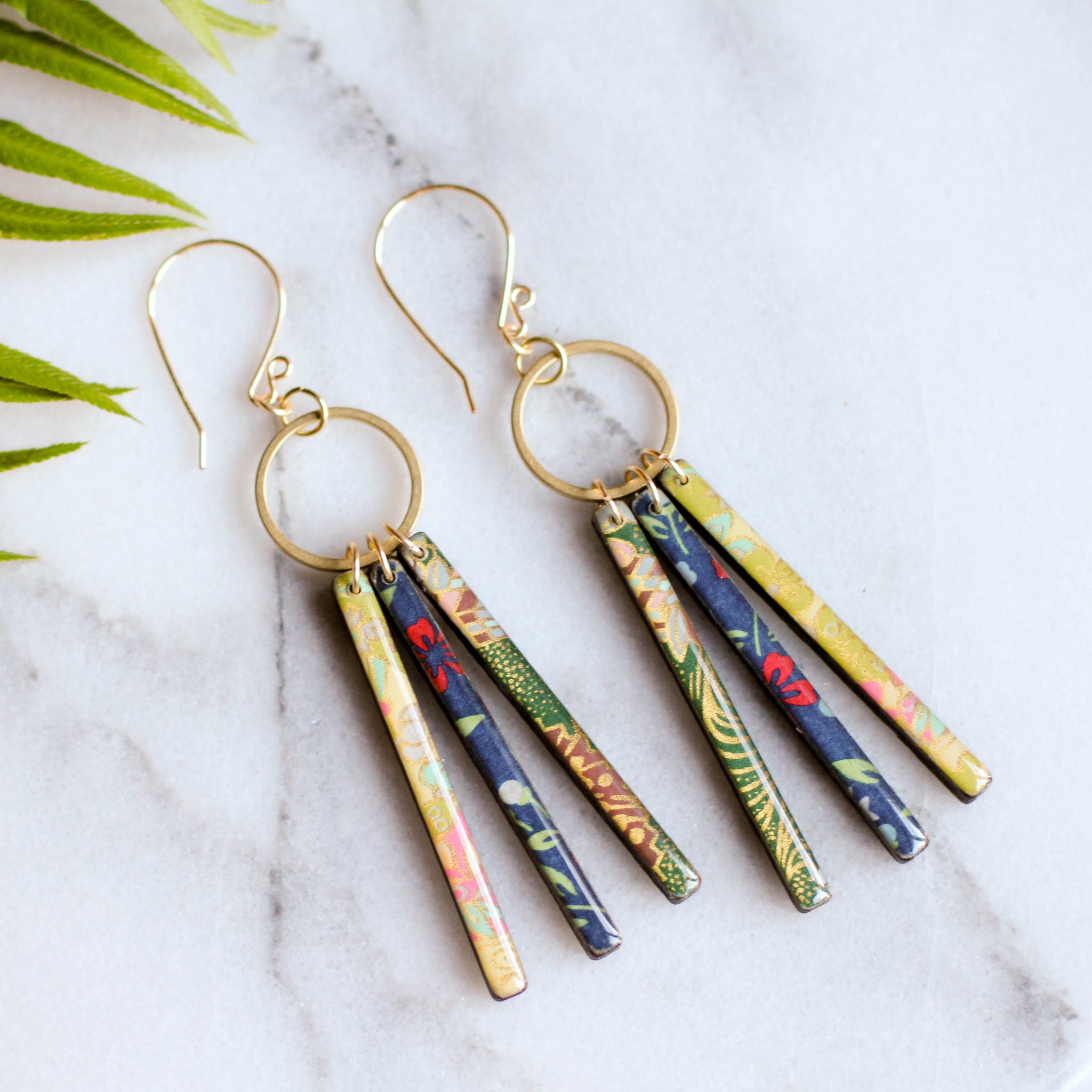 Collage Fringe Earrings- Green/Blue