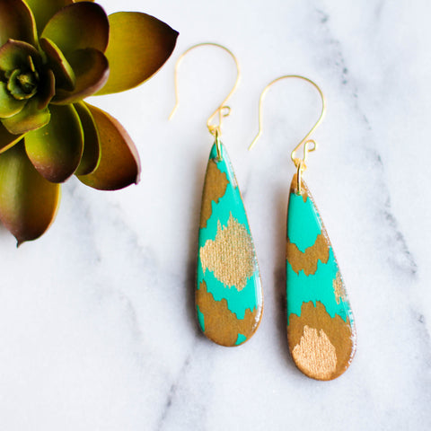 Teardrop Teal & Gold Earrings