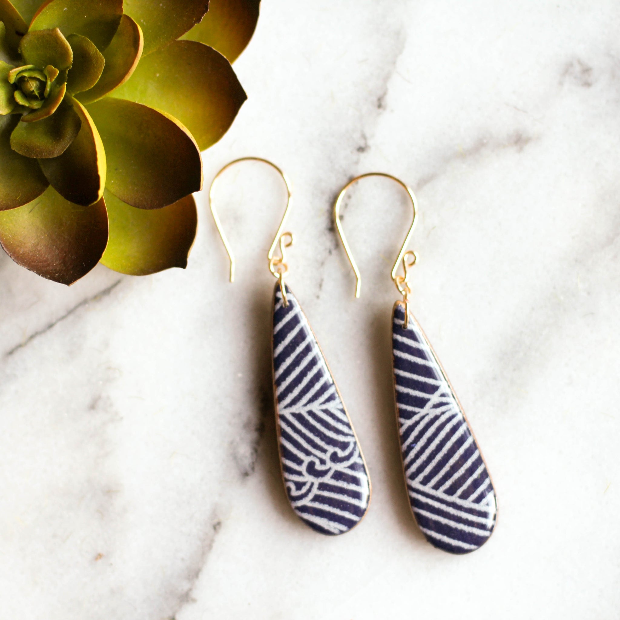 Teardrop Navy Wave Earrings