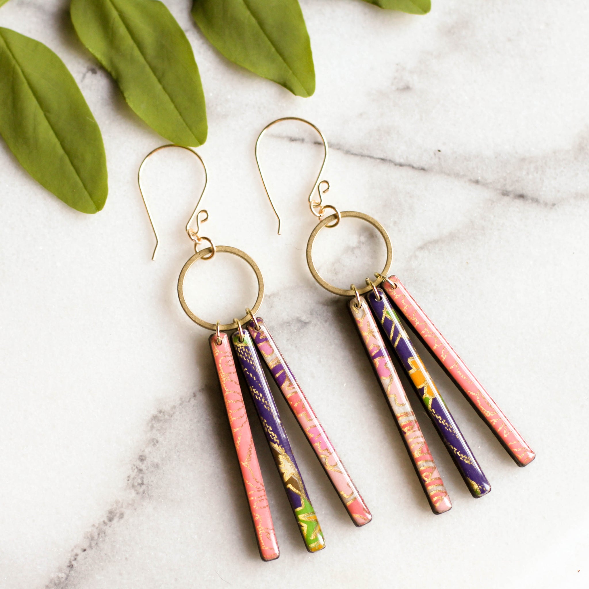 Collage Fringe Earrings- Pink/Purple