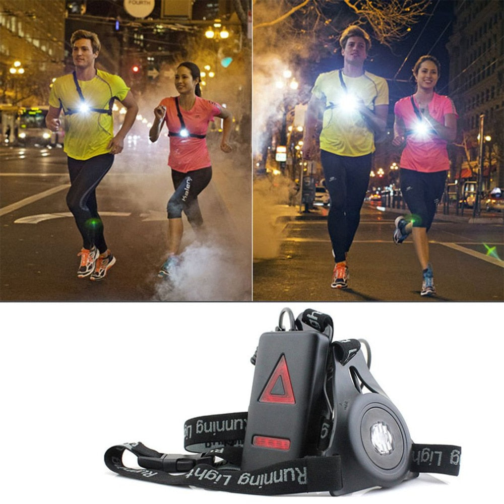 Night Walking/Running Chest/ Back Flashlight with attached Safety Light  for Back Q5 LED USB charge