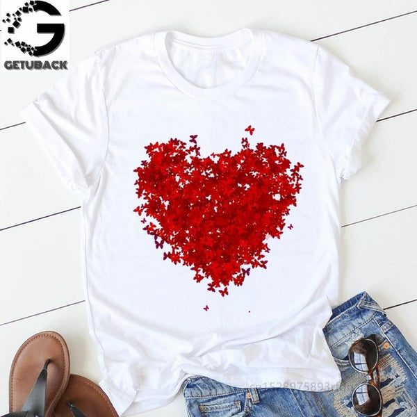 pink heart flower Print Women tshirt Cotton Casual Funny t shirt Gift 90s Lady Yong Girl Drop Ship S-894 Valentine's Day Gift