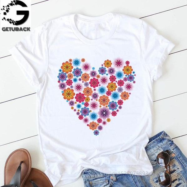 pink heart flower Print Women tshirt Cotton Casual Funny t shirt Gift 90s Lady Yong Girl Drop Ship S-894 Valentine's Day Gift