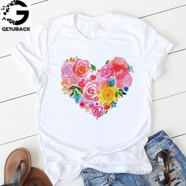 pink heart flower Print Women tshirt Cotton Casual Funny t shirt Gift 90s Lady Yong Girl Drop Ship S-894 Valentine's Day Gift