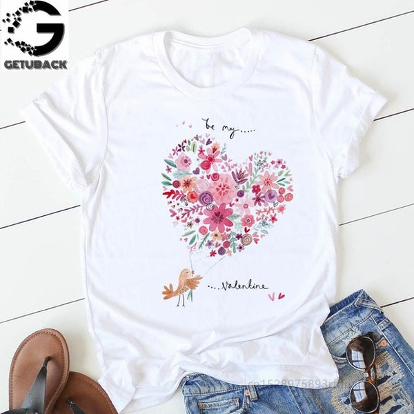 pink heart flower Print Women tshirt Cotton Casual Funny t shirt Gift 90s Lady Yong Girl Drop Ship S-894 Valentine's Day Gift