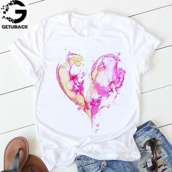 pink heart flower Print Women tshirt Cotton Casual Funny t shirt Gift 90s Lady Yong Girl Drop Ship S-894 Valentine's Day Gift