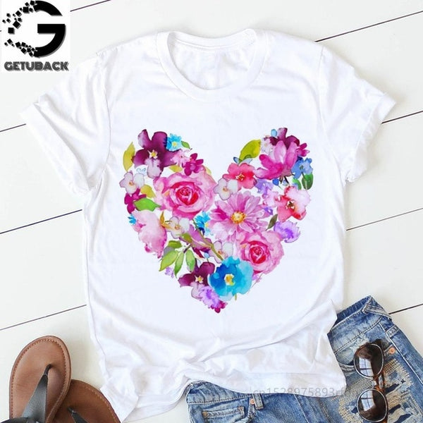 pink heart flower Print Women tshirt Cotton Casual Funny t shirt Gift 90s Lady Yong Girl Drop Ship S-894 Valentine's Day Gift