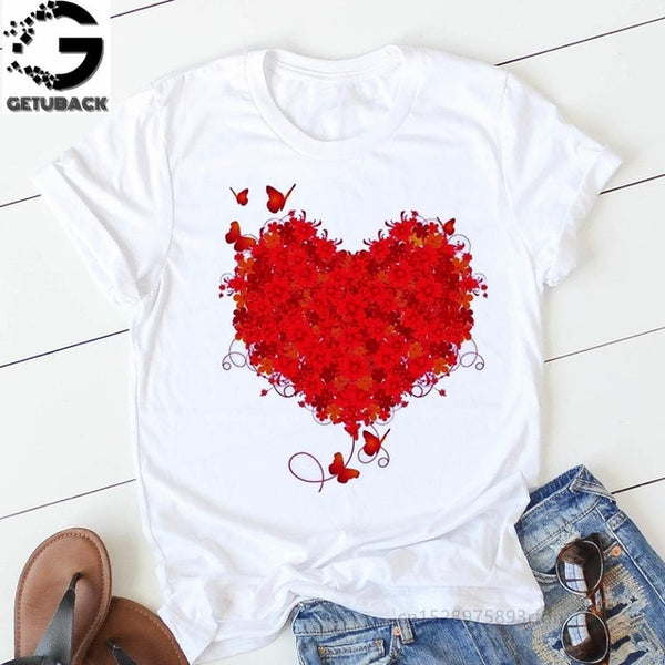 pink heart flower Print Women tshirt Cotton Casual Funny t shirt Gift 90s Lady Yong Girl Drop Ship S-894 Valentine's Day Gift