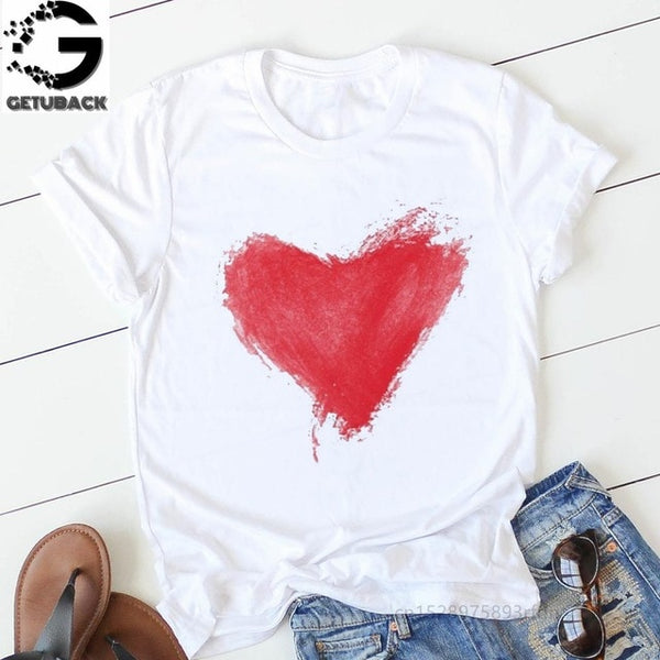 pink heart flower Print Women tshirt Cotton Casual Funny t shirt Gift 90s Lady Yong Girl Drop Ship S-894 Valentine's Day Gift