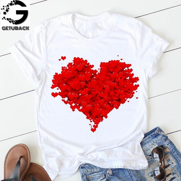 pink heart flower Print Women tshirt Cotton Casual Funny t shirt Gift 90s Lady Yong Girl Drop Ship S-894 Valentine's Day Gift