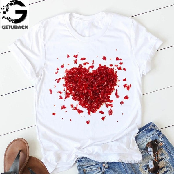 pink heart flower Print Women tshirt Cotton Casual Funny t shirt Gift 90s Lady Yong Girl Drop Ship S-894 Valentine's Day Gift