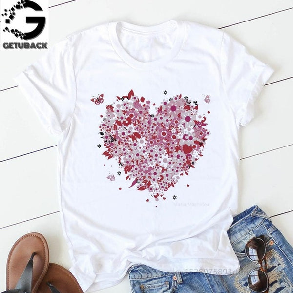 pink heart flower Print Women tshirt Cotton Casual Funny t shirt Gift 90s Lady Yong Girl Drop Ship S-894 Valentine's Day Gift