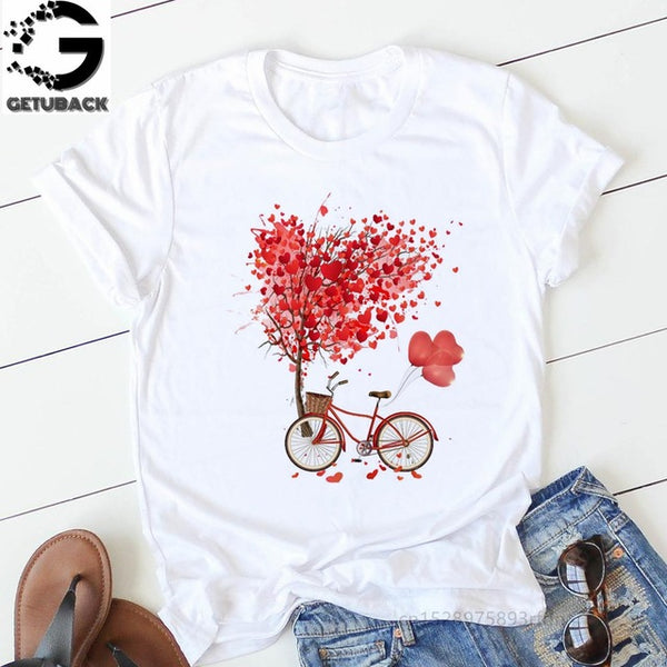 pink heart flower Print Women tshirt Cotton Casual Funny t shirt Gift 90s Lady Yong Girl Drop Ship S-894 Valentine's Day Gift