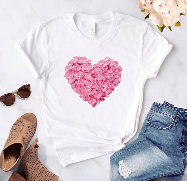 pink heart flower Print Women tshirt Cotton Casual Funny t shirt Gift 90s Lady Yong Girl Drop Ship S-894 Valentine's Day Gift