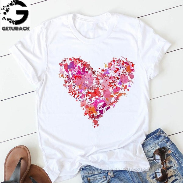 pink heart flower Print Women tshirt Cotton Casual Funny t shirt Gift 90s Lady Yong Girl Drop Ship S-894 Valentine's Day Gift