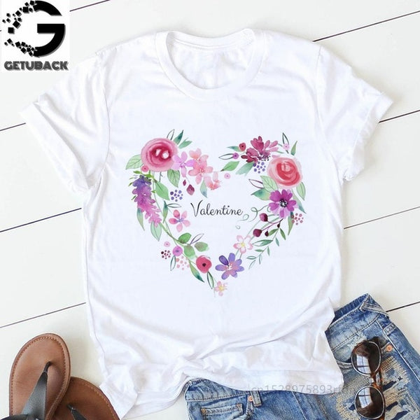 pink heart flower Print Women tshirt Cotton Casual Funny t shirt Gift 90s Lady Yong Girl Drop Ship S-894 Valentine's Day Gift