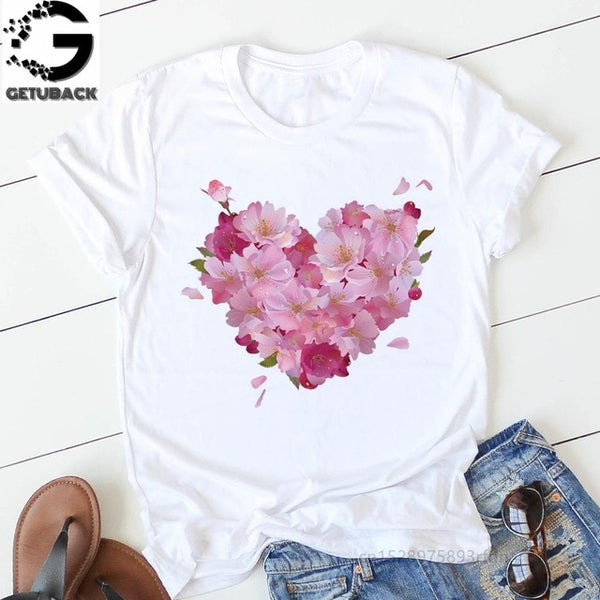 pink heart flower Print Women tshirt Cotton Casual Funny t shirt Gift 90s Lady Yong Girl Drop Ship S-894 Valentine's Day Gift