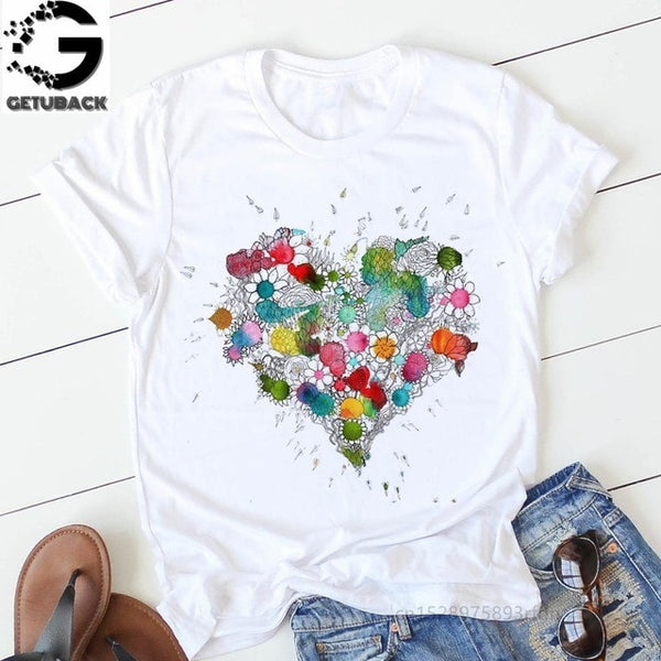 pink heart flower Print Women tshirt Cotton Casual Funny t shirt Gift 90s Lady Yong Girl Drop Ship S-894 Valentine's Day Gift