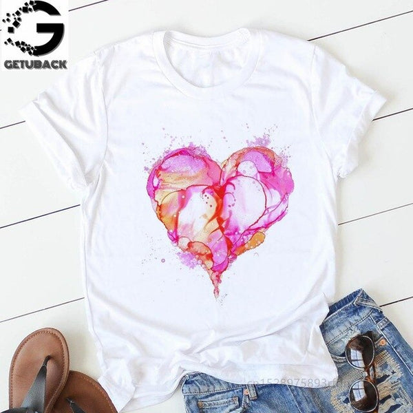 pink heart flower Print Women tshirt Cotton Casual Funny t shirt Gift 90s Lady Yong Girl Drop Ship S-894 Valentine's Day Gift