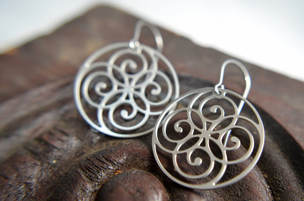 Spiral Circle Pendant & Earrings in Stainless Steel