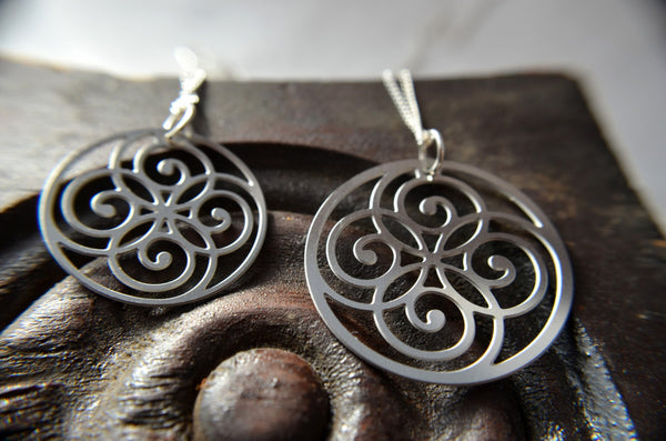 Spiral Circle Pendant & Earrings in Stainless Steel